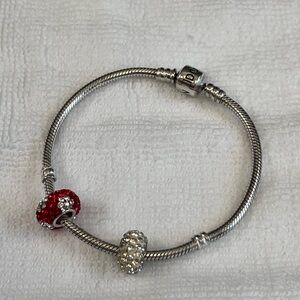 Pandora Silver Bracelet with Red and White Accents